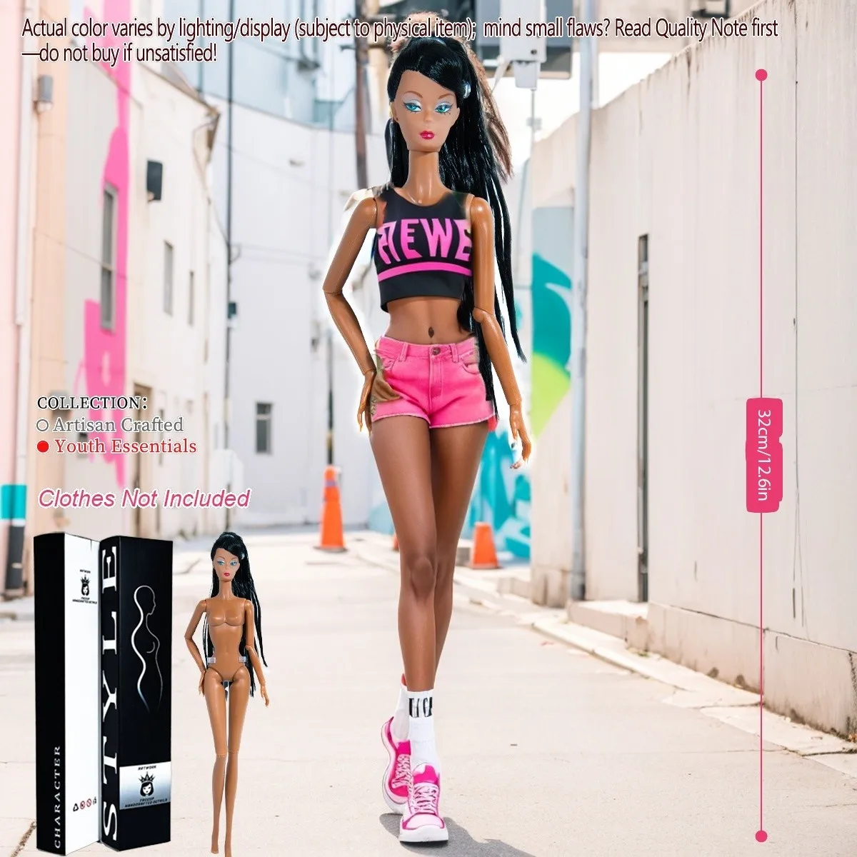 

12.6inch Realistic Collectible BJD Doll - Fashion Model Ball Jointed Doll with 12 Joints for DIY Crafting (No Clothing