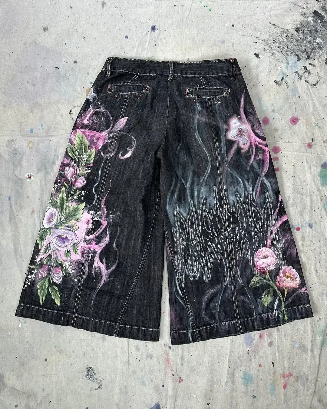 أمريكا الشارع شعبية الجينز Y2K جديد خمر السراويل المتوسطة النساء الهيب هوب موضة Harajuku الشرير فضفاض عالية الخصر بنطال ذو قصة أرجل واسعة #5