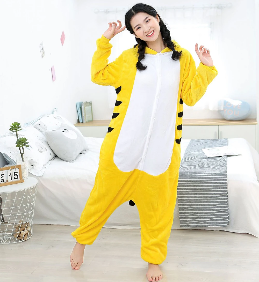 Conjunto de Pijamas de una pieza para mujer, ropa de dormir cálida de franela con dibujos de animales, Tigre, disfraz de Halloween, Invierno