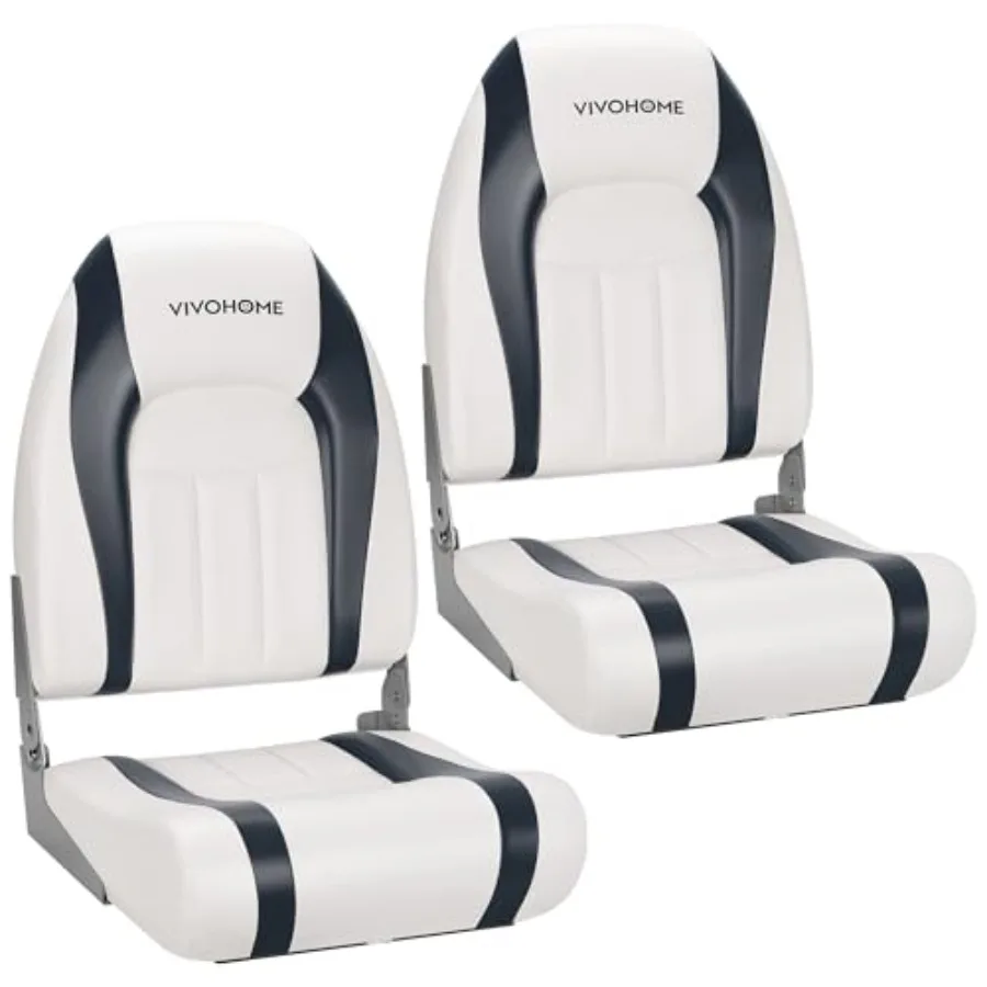 

Folding High Back Boat Seats 2 Pack, Waterproof Boat Captain Chairs, 4 Mounting Screws Included, White and Gray