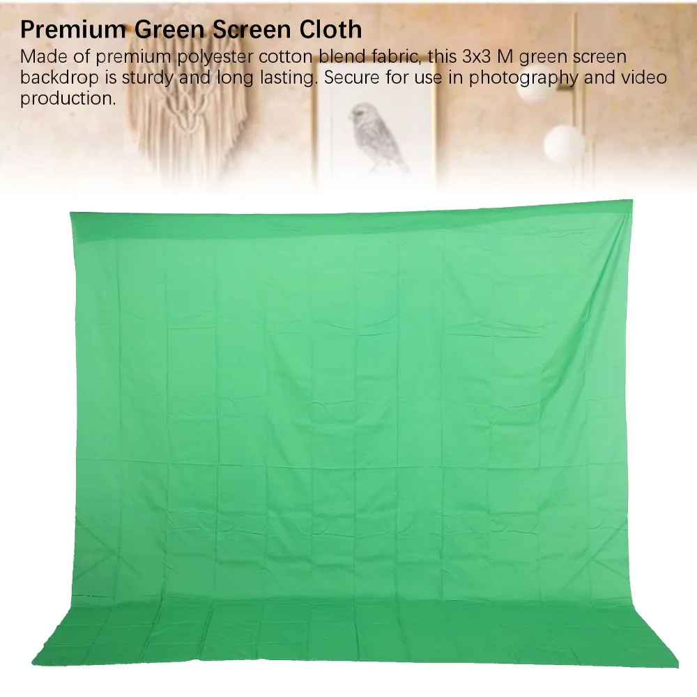 Green Green Screen Non-woven fabric 3x3m Chroma Key Backdrop Cloth Live Streaming Photography Background