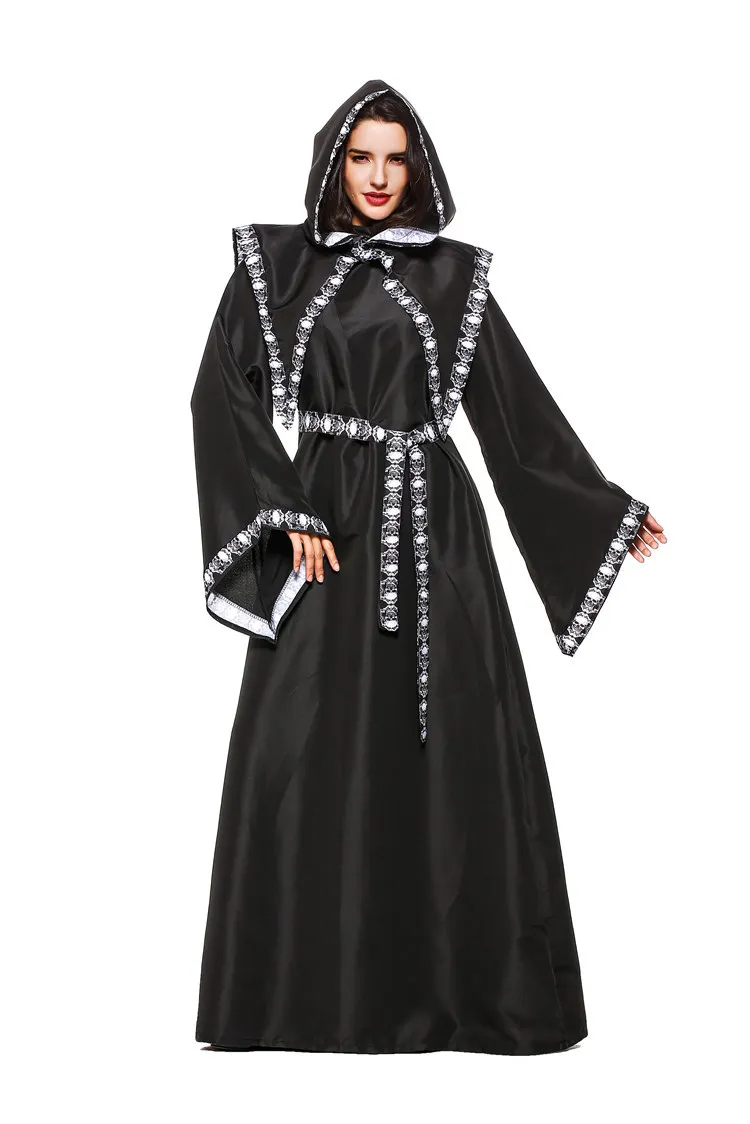loween Bla Robe Wizard Coppia Abiti Cosplay Costume da strega Bla da donna Abito lungo da mago da uomo Abito da Dio della morte