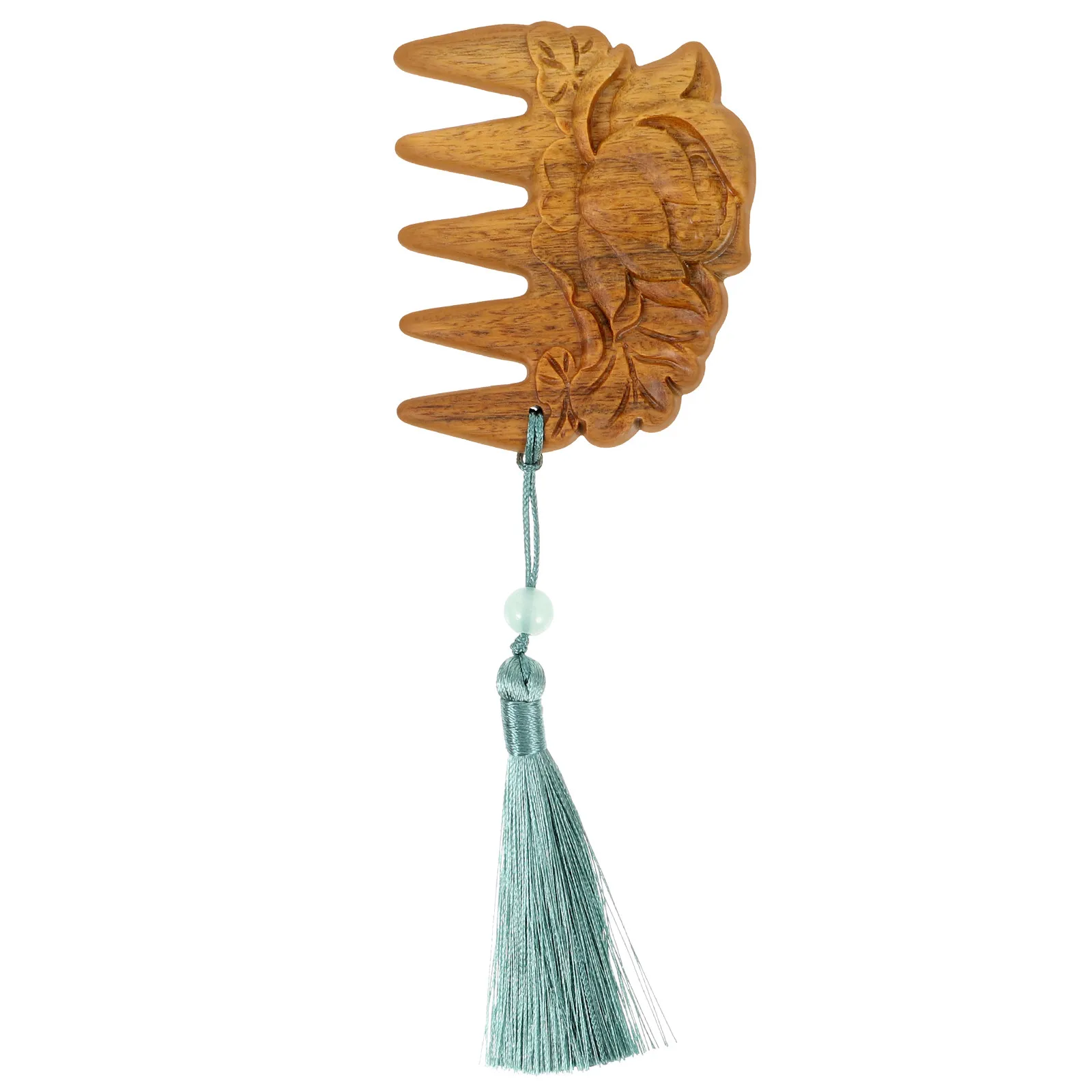 

Small Portable Wooden Wide Tooth Comb for Curly Hair Detangling Curls Styling Gentle Massage Lotus Flower Design Decorative