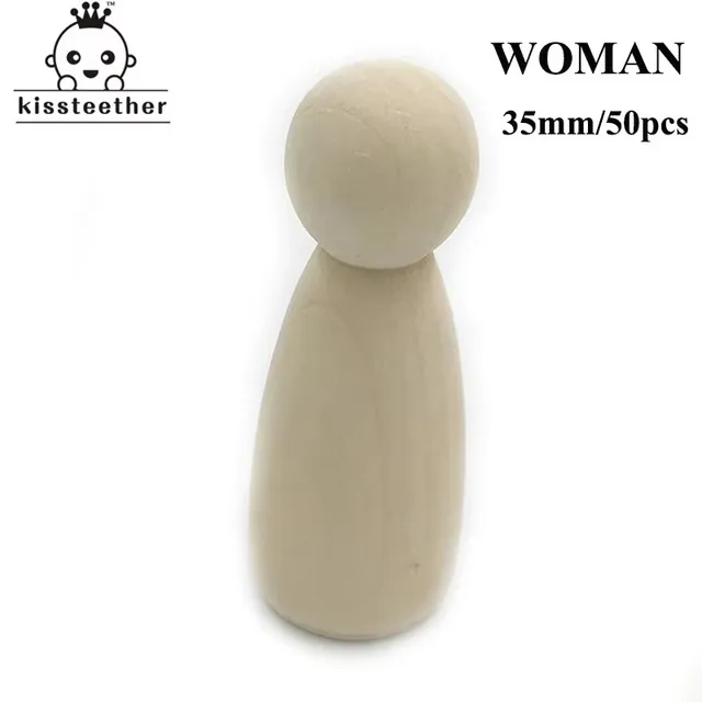 Kissteethe 50st Mannen Vrouw Gemengde Effen Blank Natuurlijk Hout Mensen Peg Poppen Ongeverfd Figuren Bruidstaart Familie Kerstcadeau - afbeelding 1