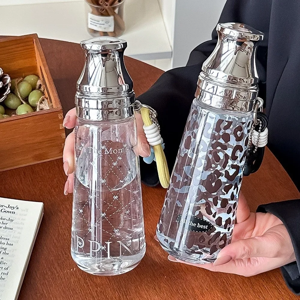 Large Capacity Leopard Print Water Bottle Bowknot Stars Vintage Transparent Water Cup Cup Lid Dual-use Plastic Kettle Sport