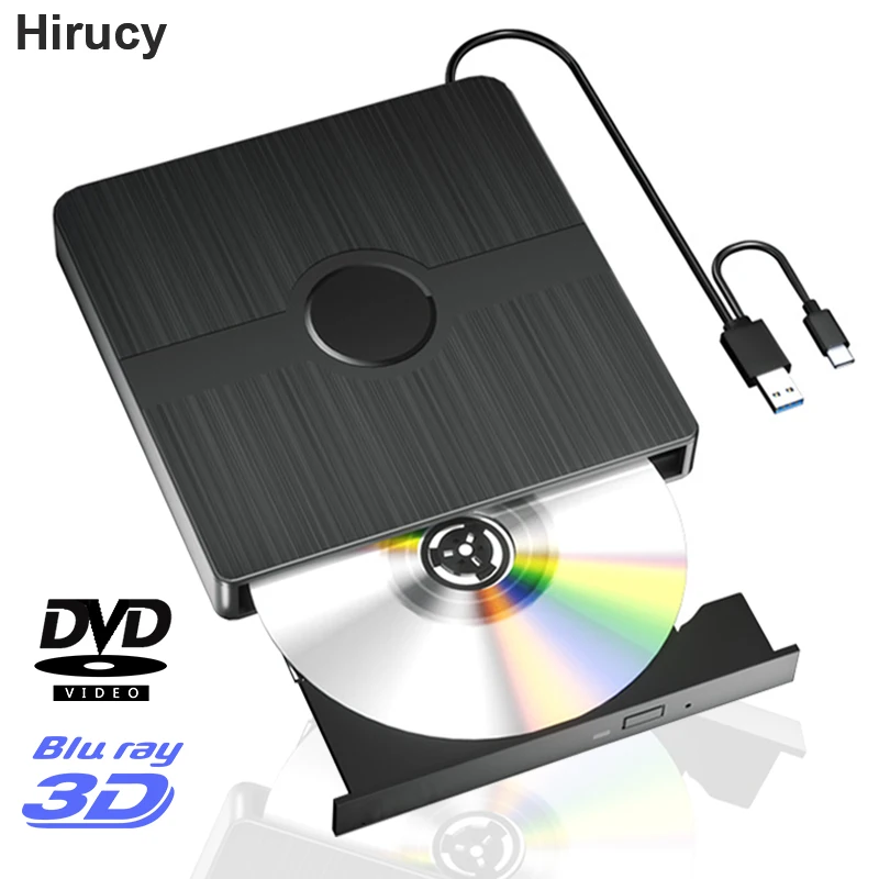 

External Blu Ray Drive for Laptop PC CD DVD Read/Write Player Portable 3D Blu Ray Drive Compatible with Win 11/10 Mac OS