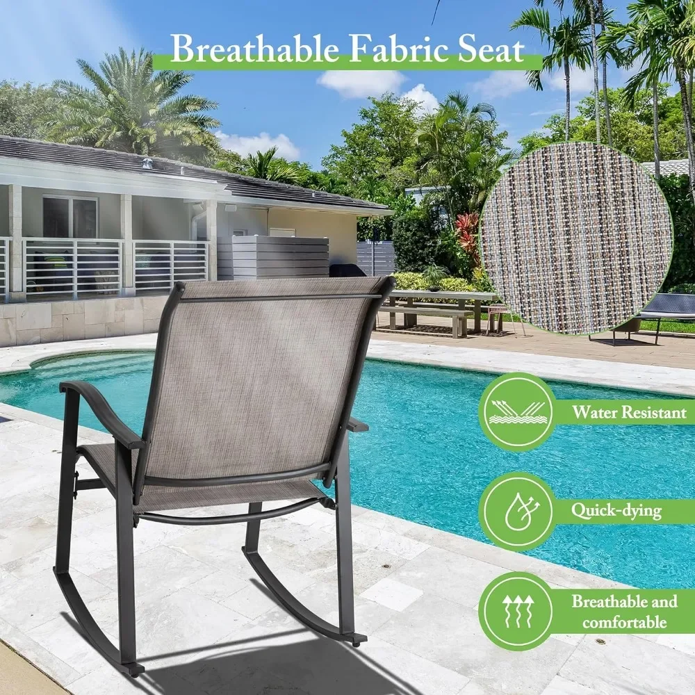 3 Piece Rocking Bistro Set, Outdoor Furniture with Rocker Chairs and Glass Coffee Table Set of 3, Balcony, Porch Furniture