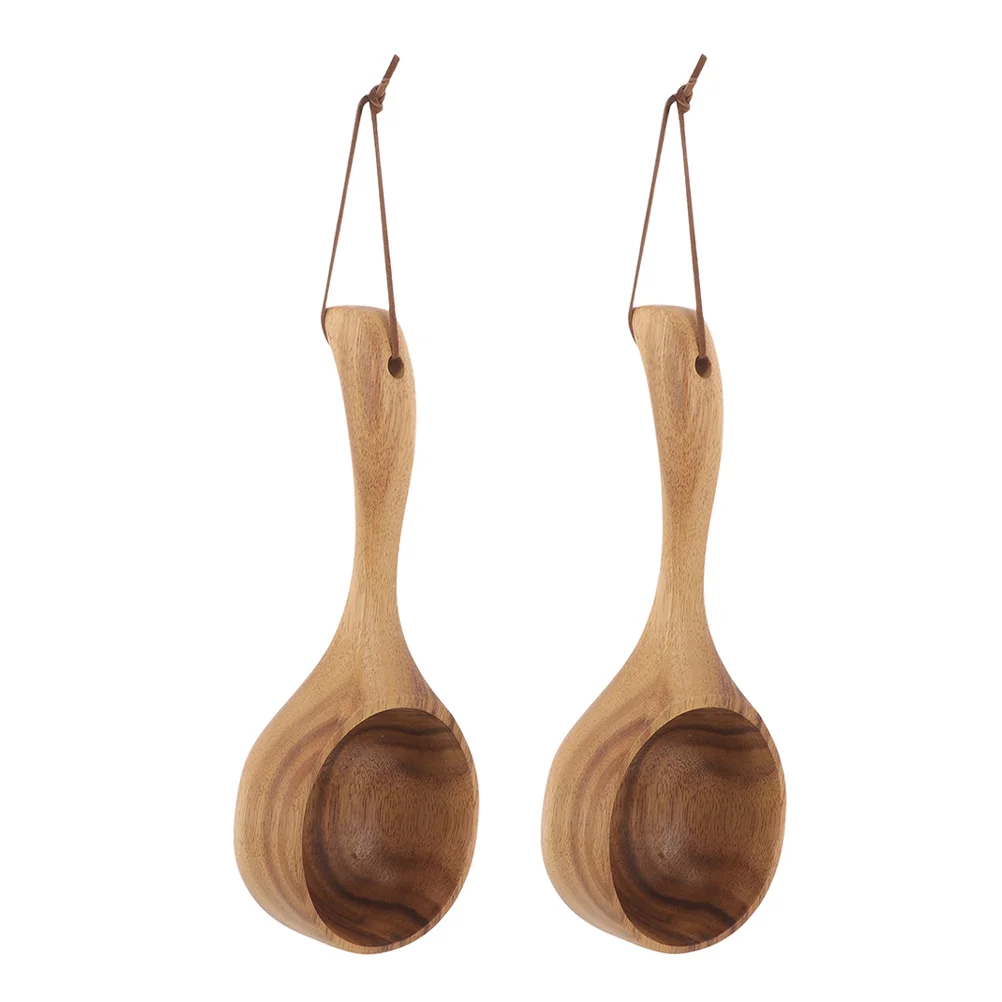 2 Pcs Bath Tools Cooking Ladle Shampoo Rinse Cup Sauna Room Shengshui Kitchen Water Dipper Wood Wooden Spoon Bathroom