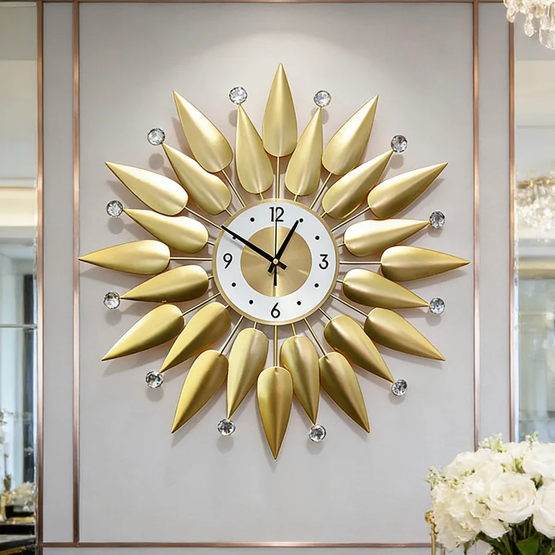 Luxury Wall Clock Metal Wall Clock Art Hotel Decor Silent Quartz Wall-mounted Watch for Living Room Bedroom Home Decor Gift