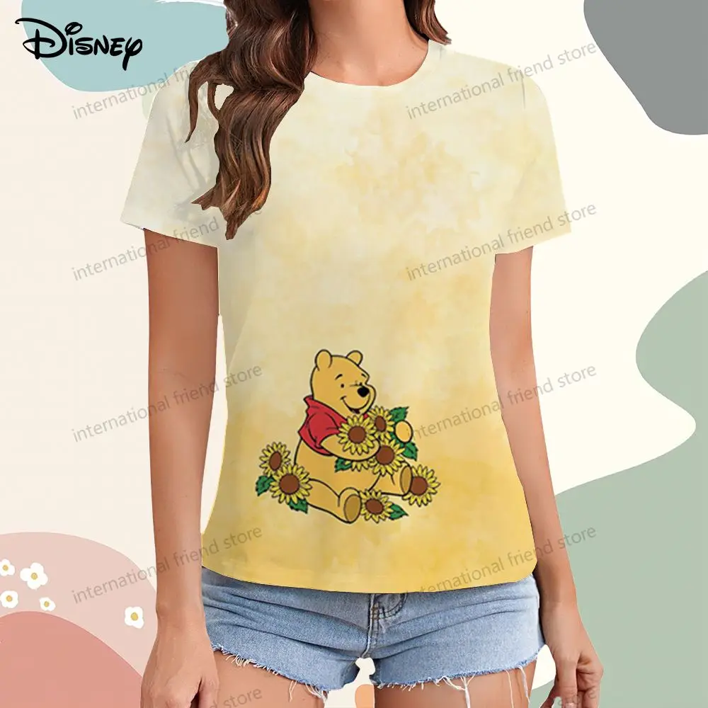 Disney Winnie l'Ourson T-shirt à Manches Courtes pour Femme, Vêtement de Rue, Loisirs Y2k, Col Rond, Été 2025