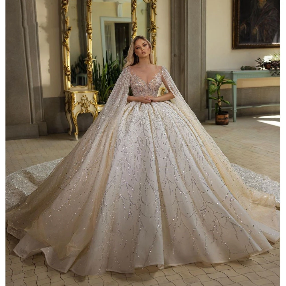 

Женское свадебное платье It's yiiya, белое блестящее платье с рукавами-накидками и бисером на лето 2019