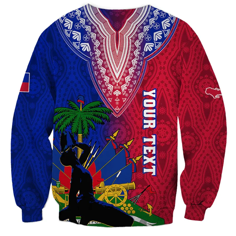 Haiti Sweatshirt 3D Printed National Flag Coat Of Arms Men Clothes Women Long Sleeve Pullover Tops Kid Street Sports Sweatshirt