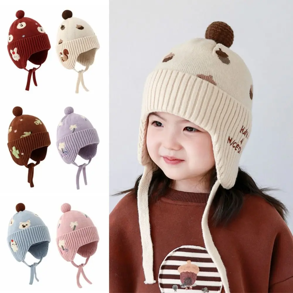 

Fleece Lining Winter Baby Crochet Hat Soft Lace-up Toddler's Plush Knitted Cap Windproof Thickened Kids Ear Protection Hat