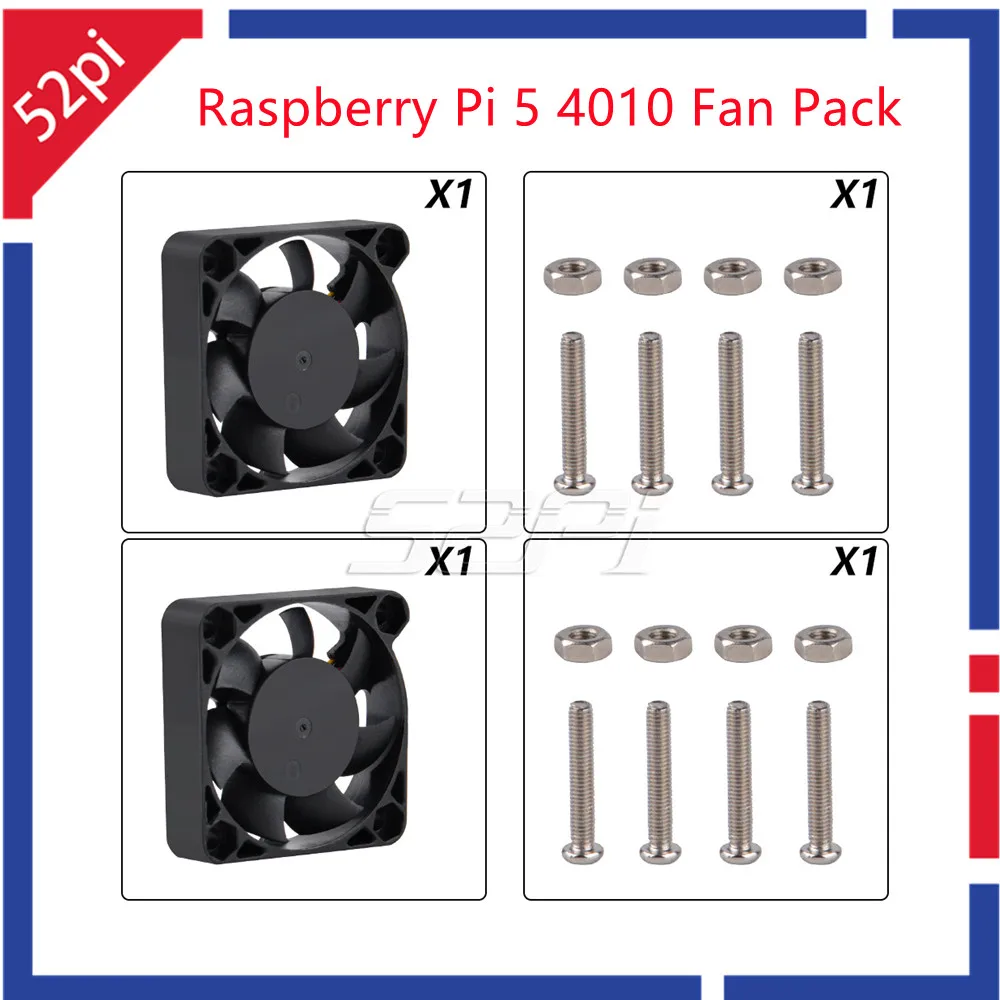 Raspberry PI 5 Fan  Adjustable Speed 40*40*10mm 3 Wires Silent Cooling Fan 2 Set Raspberry PI 5 Heatsink