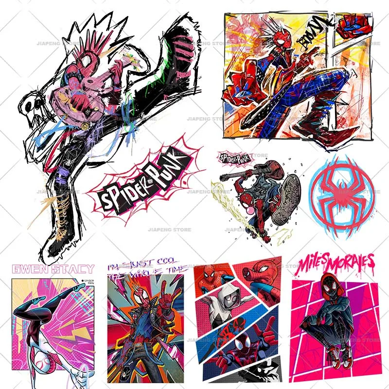 Marvel Spiderman Across the Spider-Verse Patch Spider Punk Heat Transfers For Clothes Disney New Movies Print Vinyl Stickers DIY