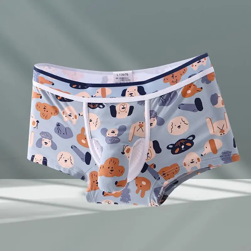 Men\'s elephant trunk cute dog cartoon underwear fun teenage animal pattern gun egg separation one-piece flat corner shorts