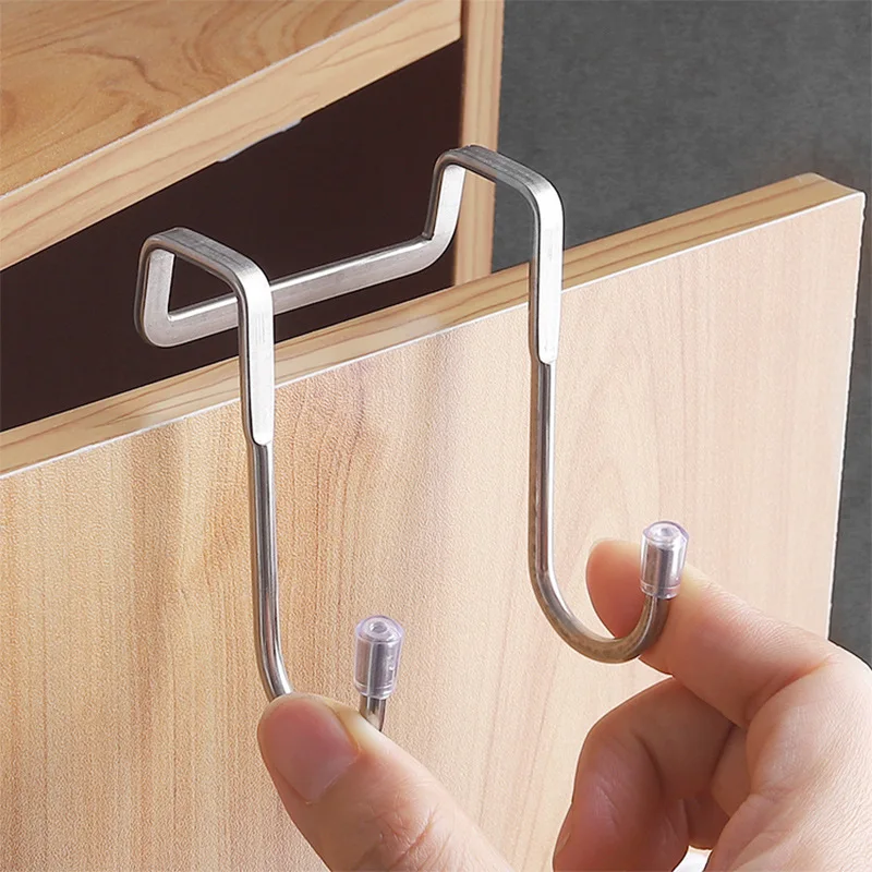 No Punching Hole Behind Cabinet Door Traceless Hook Kitchen Stainless Steel S-shaped Double Hook Door Back Coat Hook