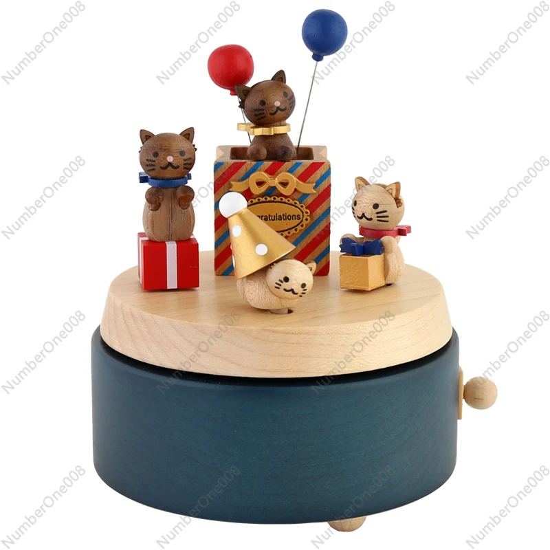 

Jeancard Music Box Wooden Music Box Mori Huo Wood Fun Cat Girl Girl Christmas Birthday Gift