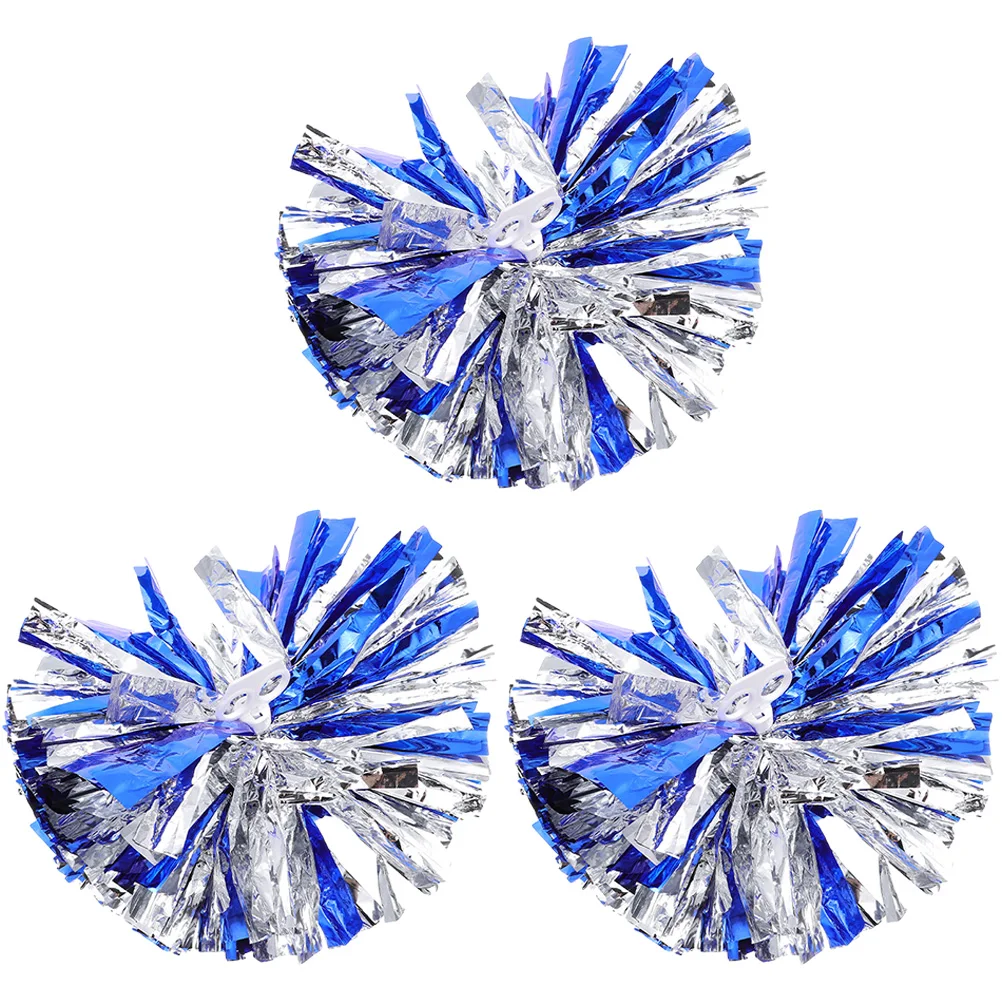 

3 Pcs 30cm Silver Aerobics Pom Poms Reusable Cheerleading Props for Sports Events College Competitions Dance