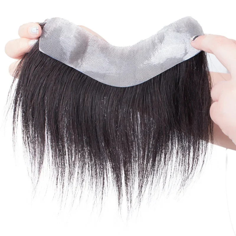 15cm High Density Black Color Straight Human Hair Man Toupee V Style Frontal Hairline for Men Skin PU Men's Capillary Prosthesis