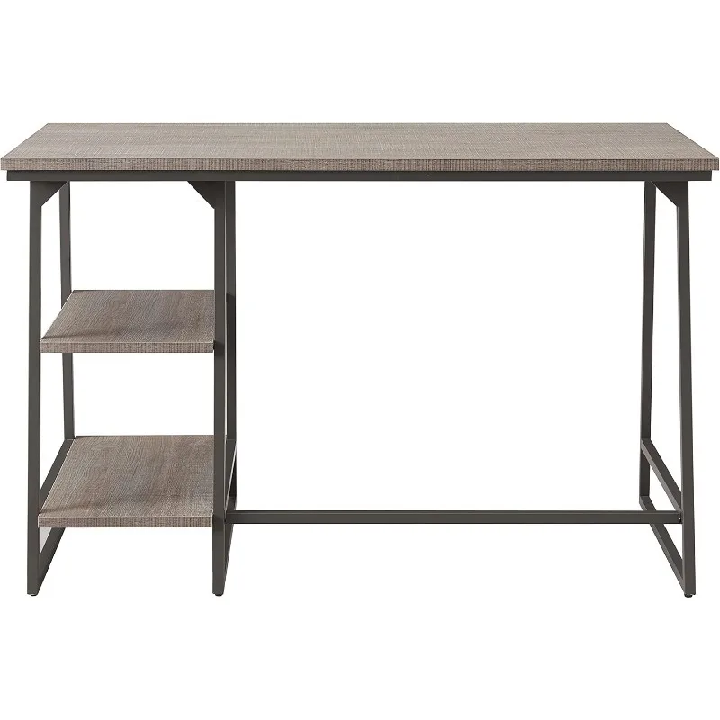 70003-ROBLK Reversible Stepped Tier Shelf Desk, Roughsawn Oak/Gunmetal Gray