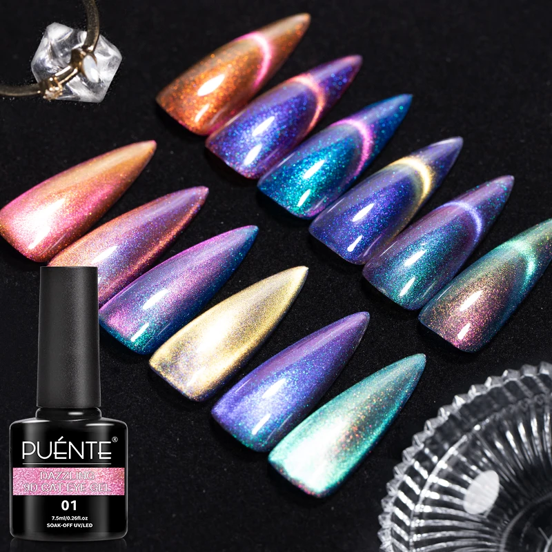 PUENTE 6 stks/set Aurora Glitter 9D Kat Magnetische Gel Nagellak Met Magneet Losweken UV Nail Art Vernis Kit voor Manicure