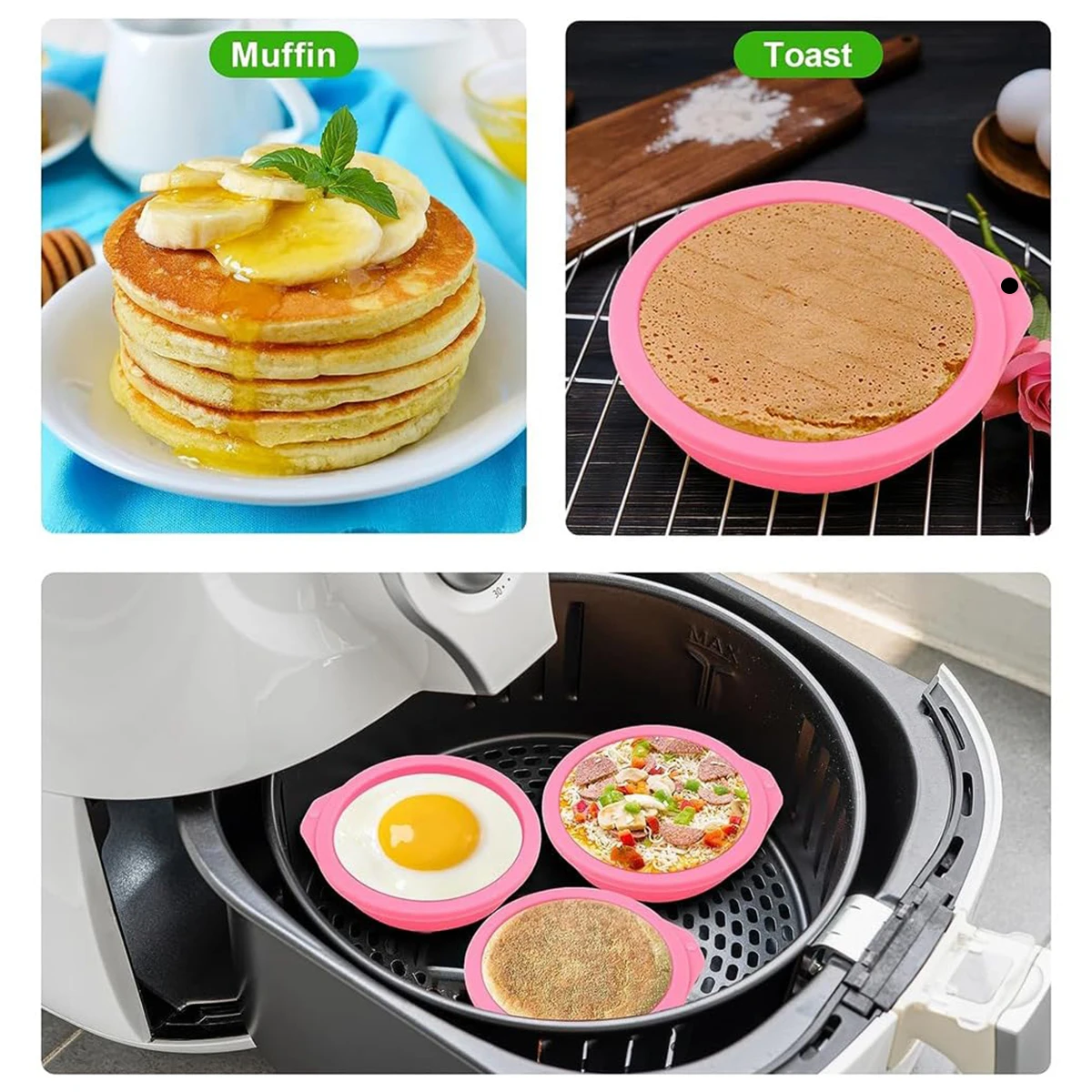 Air Fryer Silicone Air Fryer Egg Molds for Muffin Lids Toast Non-Stick Air Fryer Accessories