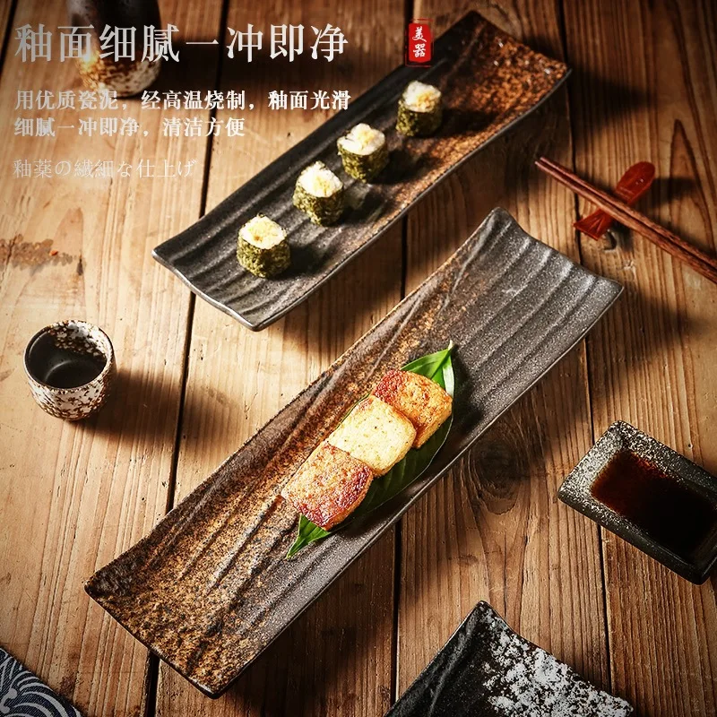 Sushi Plate Japanese Sashimi Rectangular Plates Barbecue Saury dish Shang Chao Ceramic Plate Western Buffet Dessert Plate