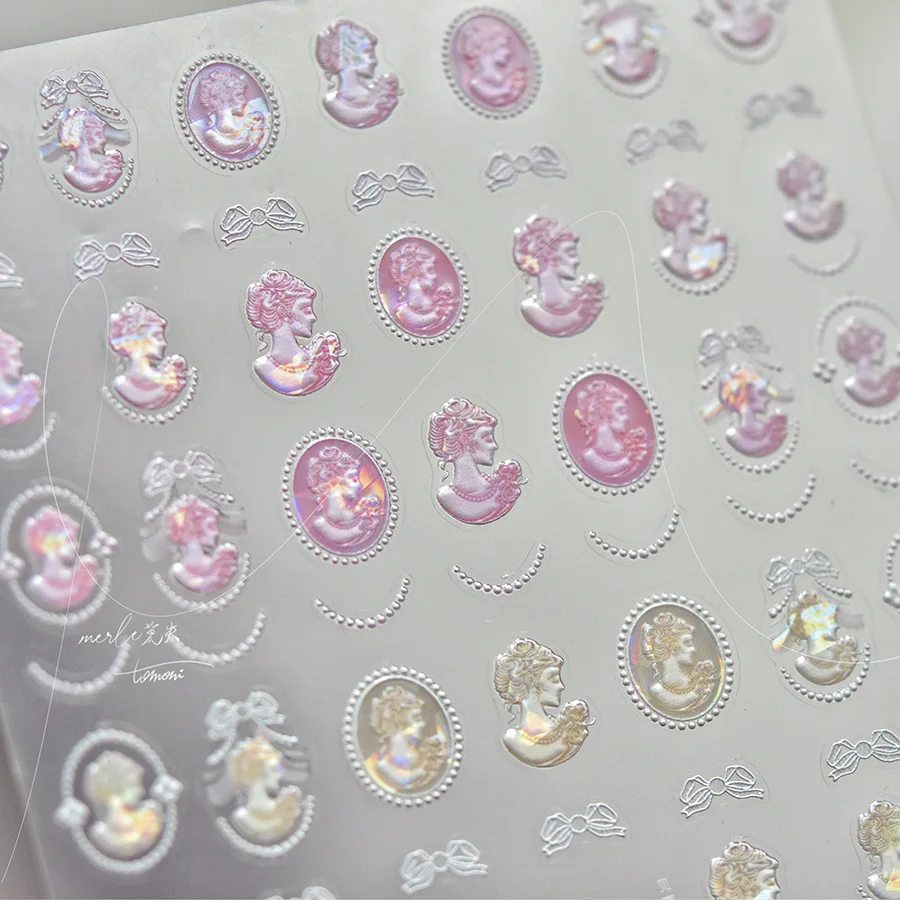 1Pcs 5D Japanese Profile Picture Nail Art Stickers Kawaii Glitter Shell Relief Nail Decorations Adhesive Decals DIY Accessories