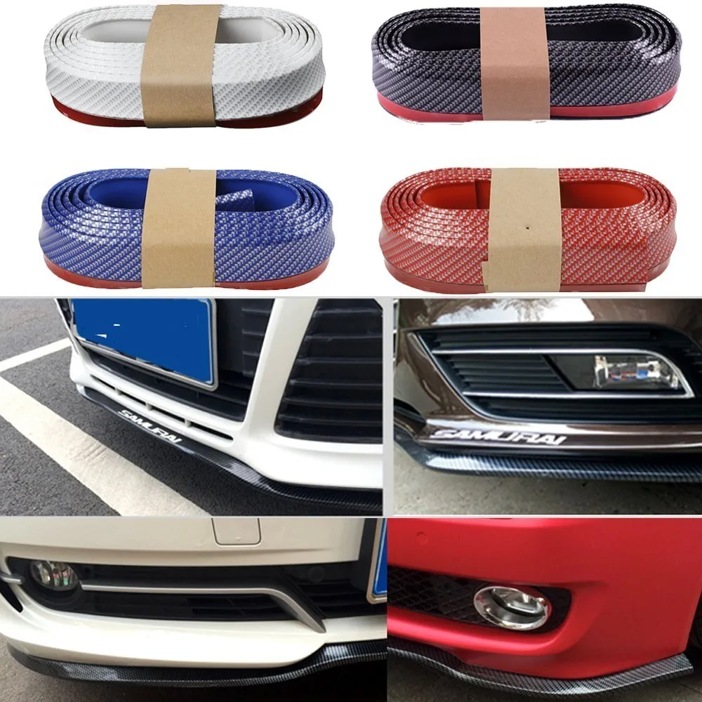 Car Front Bumper Lip Carbon Fiber Rubber Universal  Protector Bumper Lip Strip Spoiler Side Skirt Rubber Anti Scratch Protector