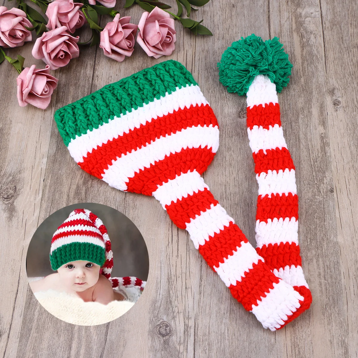 

Crochet Handmade Baby Newborn Long Tail Hat Dark 0-10 Months Ideal Newborn Photography Prop Christmas Baby Photo