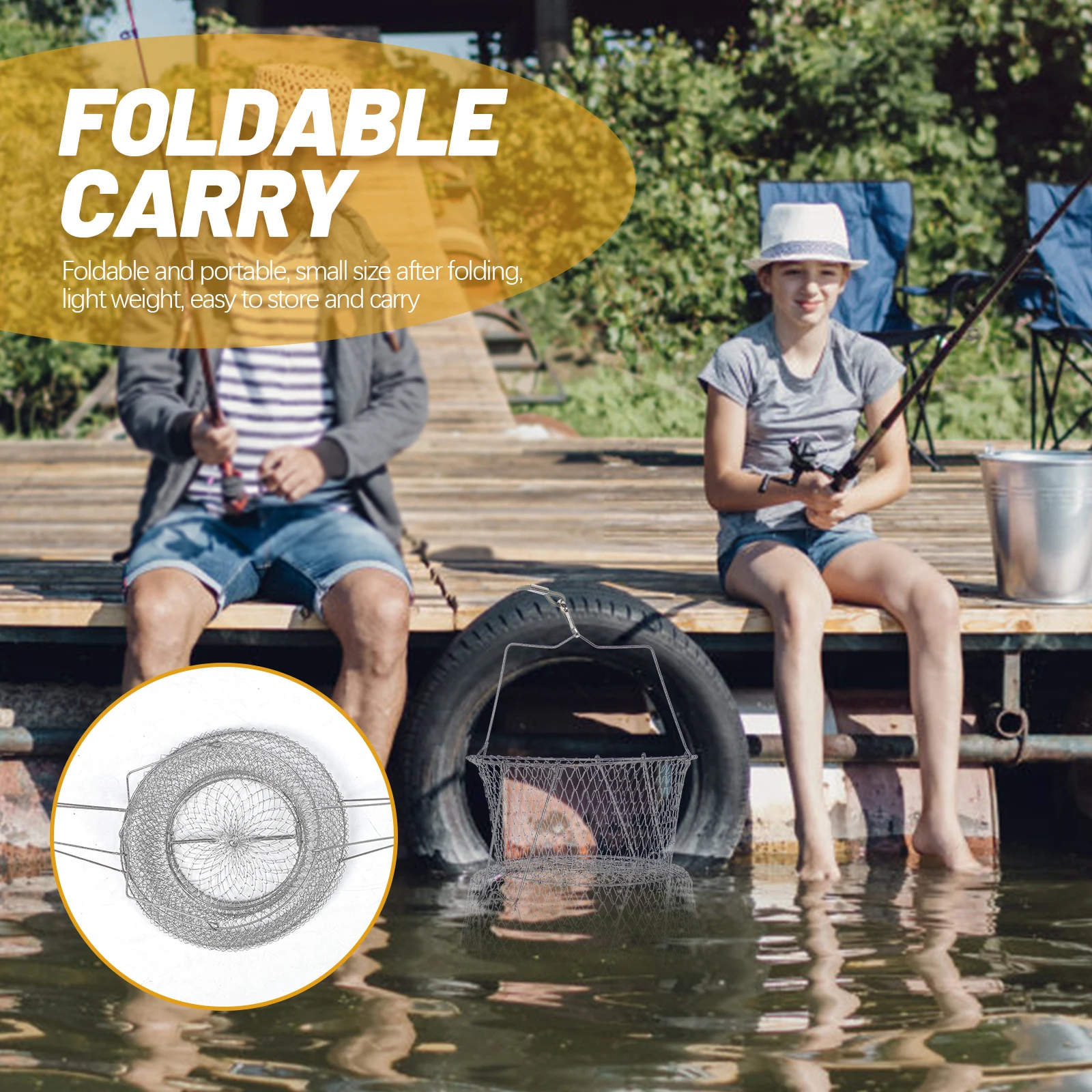 

Folding Wire Fish Guard Catch Basket Baskets Nets for Fishing Fishnets Live Retractable Foldable