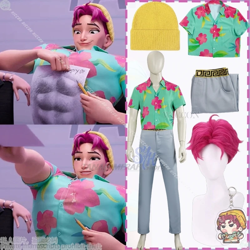 

Saja Boys Abby Косплей Kpop Demon HUnter Boys Group Костюм Парик Команда Гавайский Цветочный Узор Рубашка Брюки Хэллоуин Вечеринка 코스프레