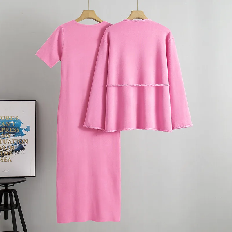 Robe 2 pièces ensembles femmes tenues décontracté ample col en V Cardigan à manches courtes robe mode coréenne robes élégantes ensembles