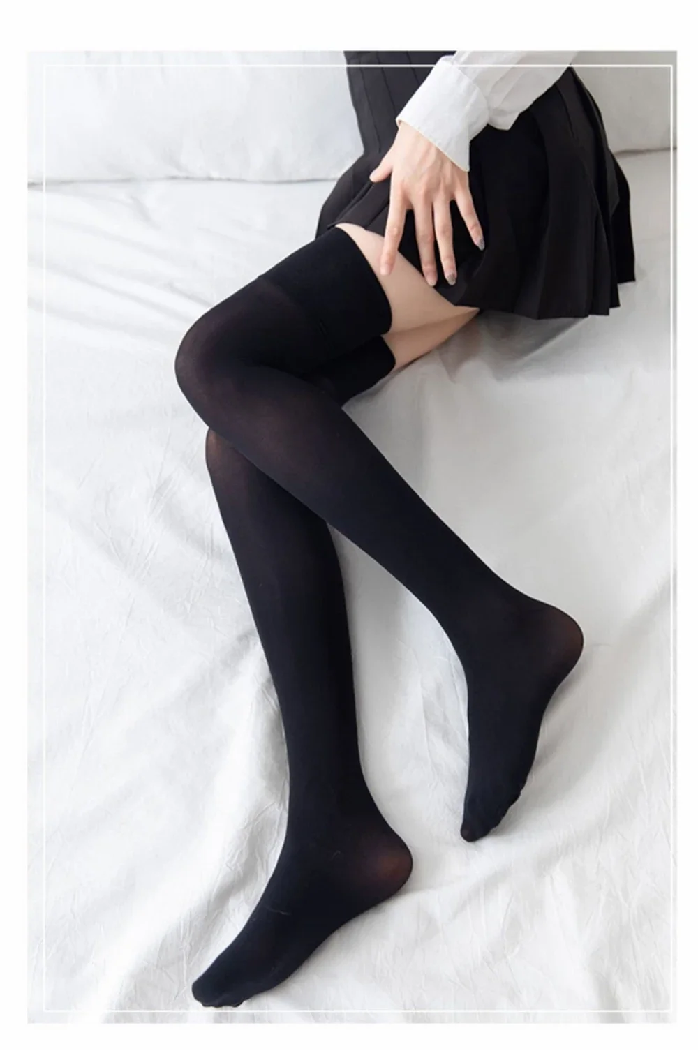 Kompressionsstrümpfe für Damen, kniehohe Socken, sexy Frühlings-Antirutsch-Hohe Socken, lange Strümpfe in Schwarz, Grau, Weiß, Kniestrümpfe – Detail 4