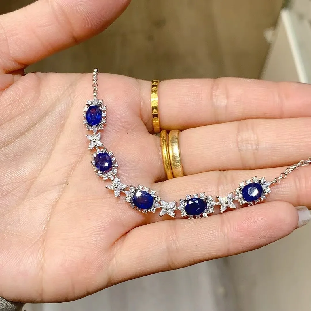 

KJJEAXCMY Высококачественный женский браслет из натурального сапфира, серебро S925, с гальваническим покрытием, высокая четкость, полная блестка