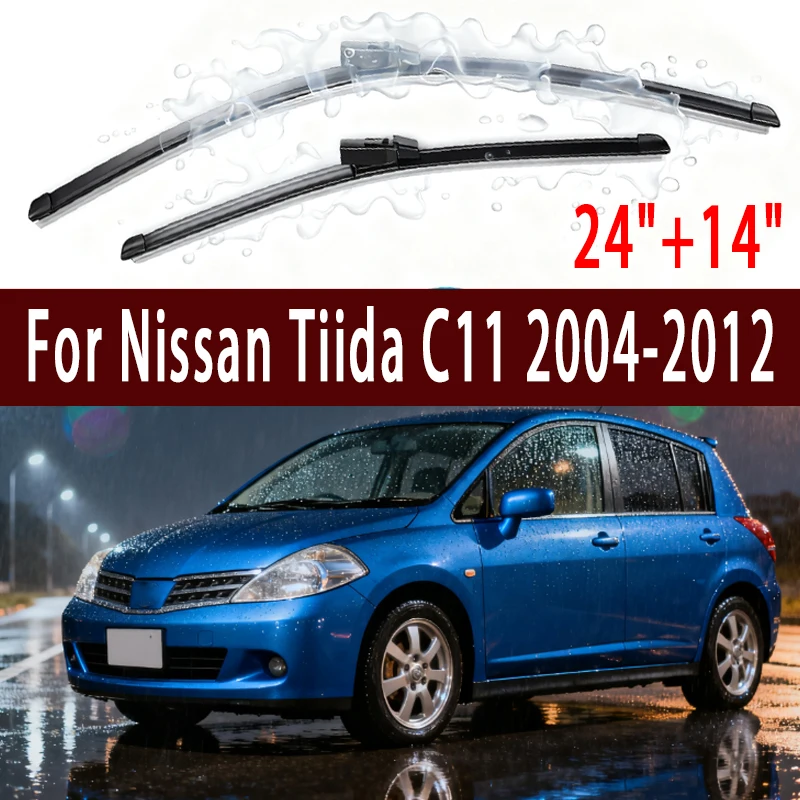 

For Nissan Tiida C11 2004-2012 2010 2011 Car Wiper U-type Soft Rubber Boneless Wiper HD Quiet Durable Automotive Wiper 24"+14"
