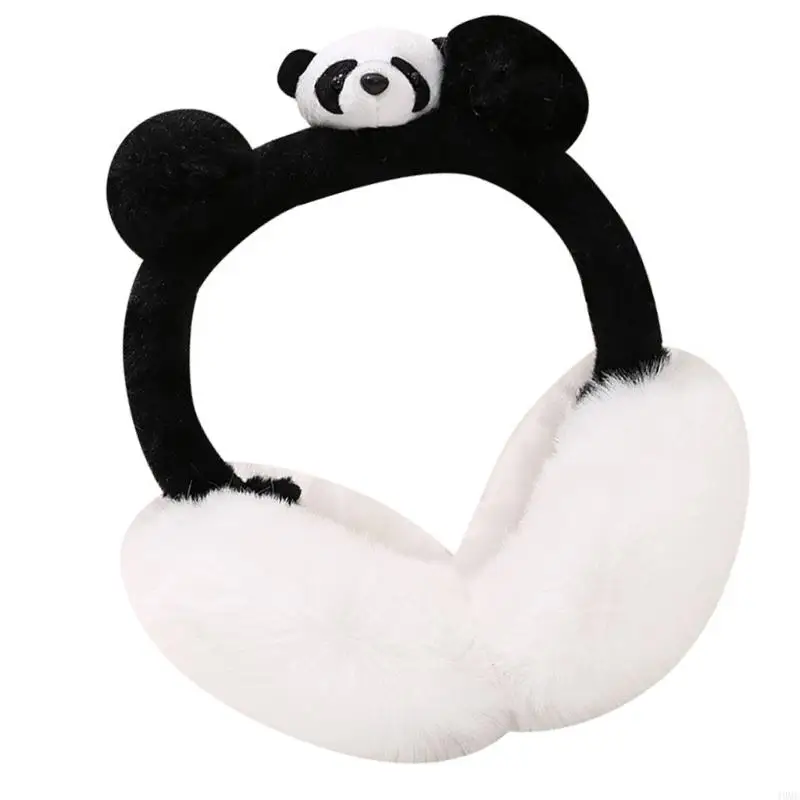 49MC Thick Plush Ear Muffs Cartoon Panda Warm Ear Protectors for School Kid Coldproof