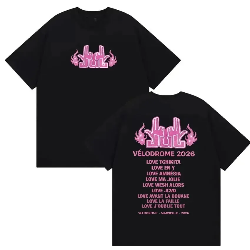 Jul Velodrome 2026 Konzert Tracklist Grafik-T-Shirt, Französischer Rapper Unisex Lässiges Baumwoll-Streetwear-Oberteil T-Shirt