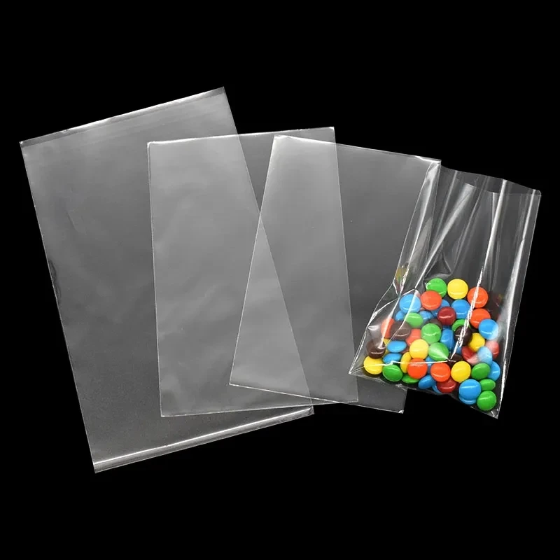 100/200pcs Transparent Flat Open Top Bag Candy Lollipop Cookies Packaging Clear Cellophane Bag Christmas Wedding Party Gift Bag