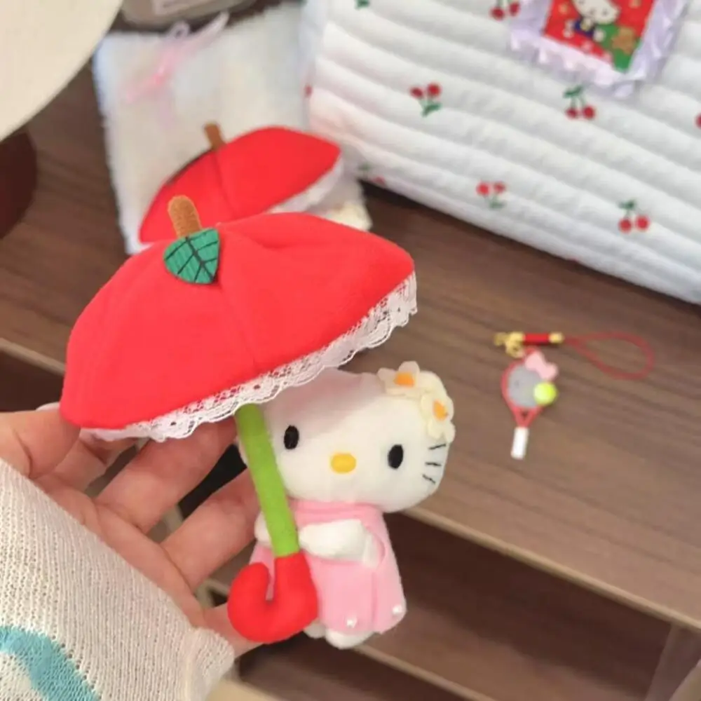 Uroczy Sanrio Parasol Hello Kitty Pluszowa Lalka Modny czerwony parasol pluszowy breloczek Zawieszka Zabawki dla chłopców i dziewcząt Kreskówkowy prezent urodzinowy