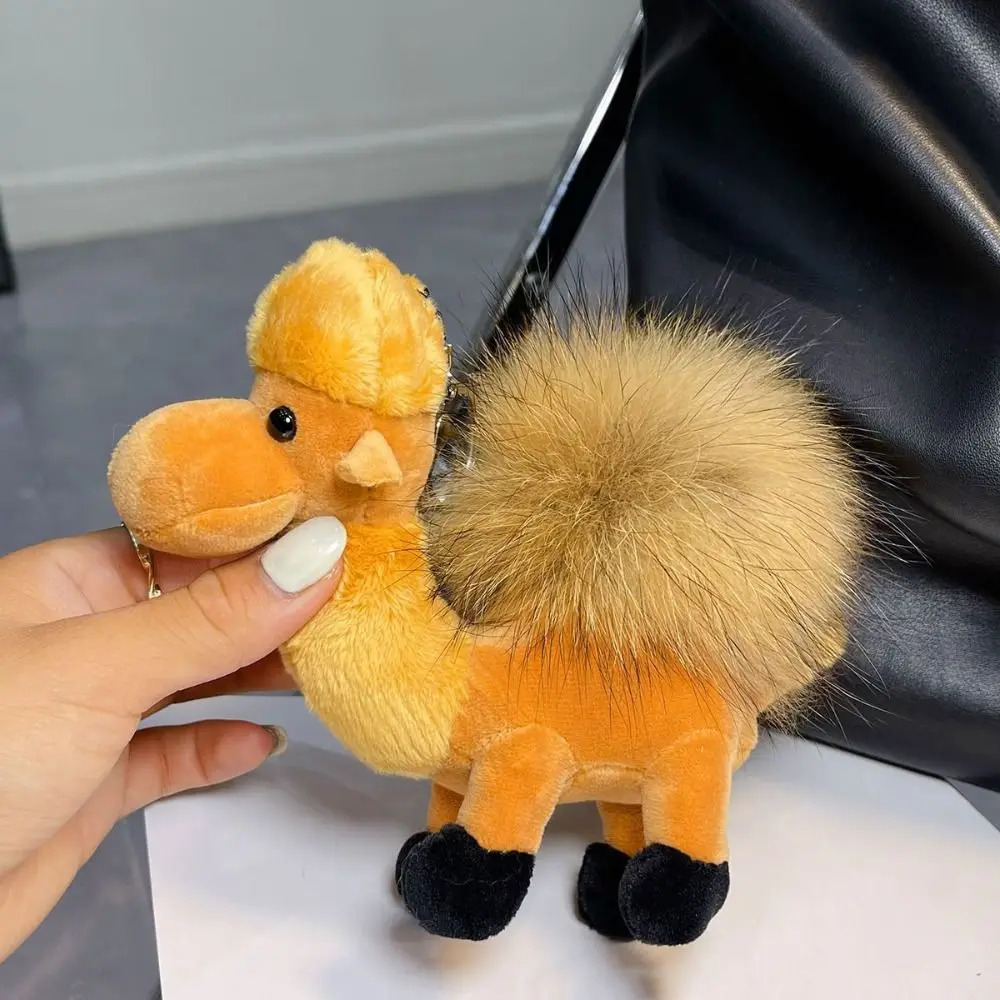 لطيف فروي الجمل المفاتيح أفخم دمية لينة حقيبة قلادة زغب الكرة على ظهره الديكور سيارة مفتاح سلسلة