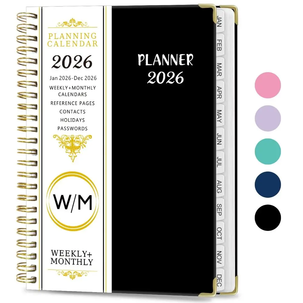 Programma annuale 2026 Planner Notebook Formato A5 Rilegatura a spirale Pianificatore di lavoro per ufficio Diario di 365 giorni 71 fogli/142 pagine