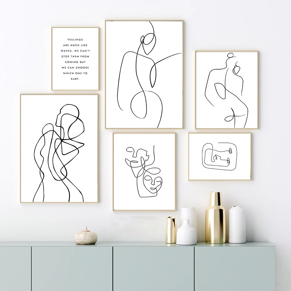 

Black White Abstract Line Face Minimalist Wall Art Canvas Painting Nordic Posters And Prints Wall Pictures For Living Room Deco