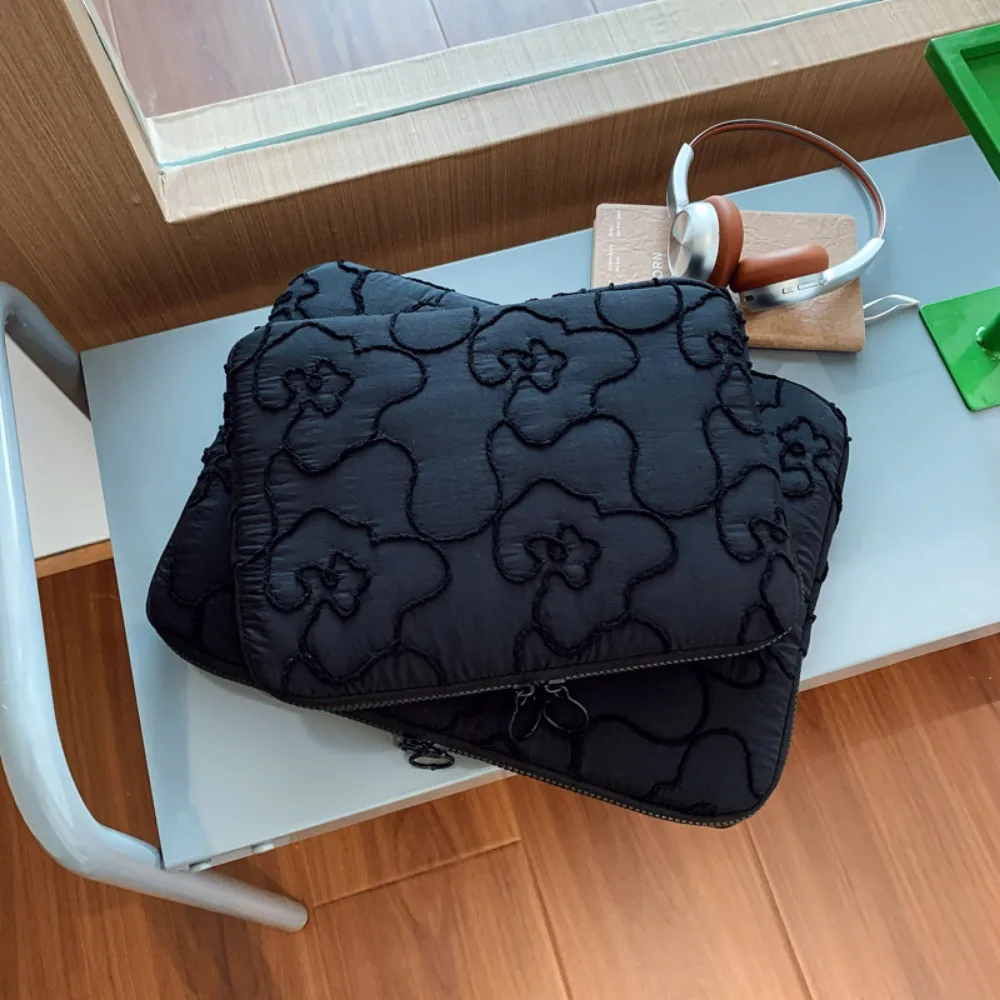 Bolsa para laptop de 11/14 polegadas, capa protetora macia e resistente a impactos para tablet, grande capacidade, com bordado floral, para MacBook/iPad/DELL.
