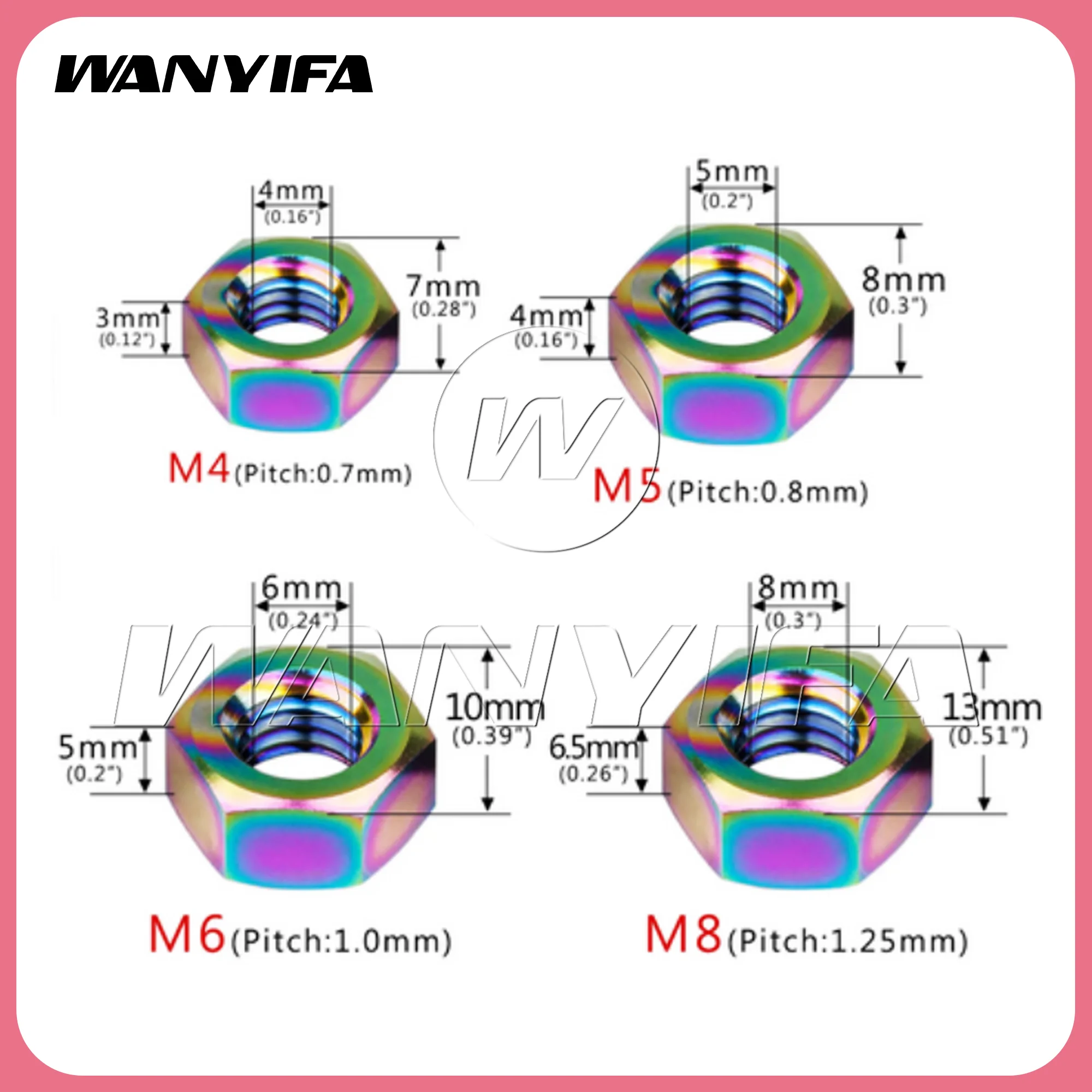 Wanyifa 10/20pcs Titanium Nuts M4/M5/M6/M8 Hexagon Nuts for Bike Motorcycle Car Boat Bolt  Alloy Fasteners