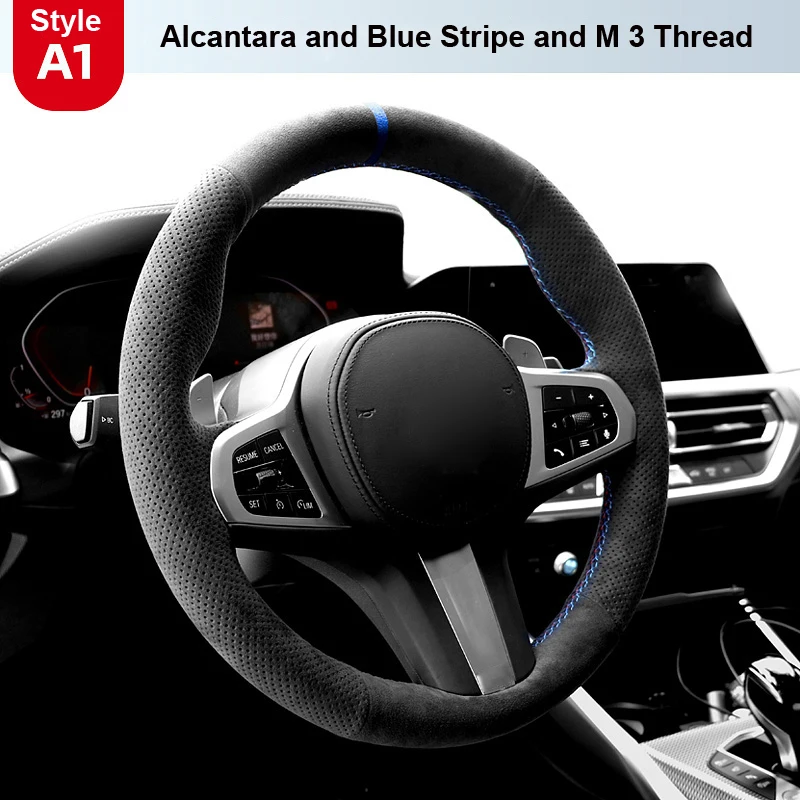 Real Leather Alcantara Steering Wheel Cover Wrap M 3 Thread Car Accessoires For BMW F40 F44 G01 G02 G05 G06 G07 G11 G12 G14 G15
