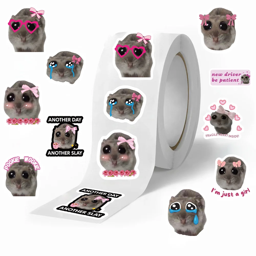 500pcs/Roll Cute Sad Hamster Decorative Roll Stickers PVC Material Creative DIY Phone And Envelope Scrapbook Waterproof Stickers