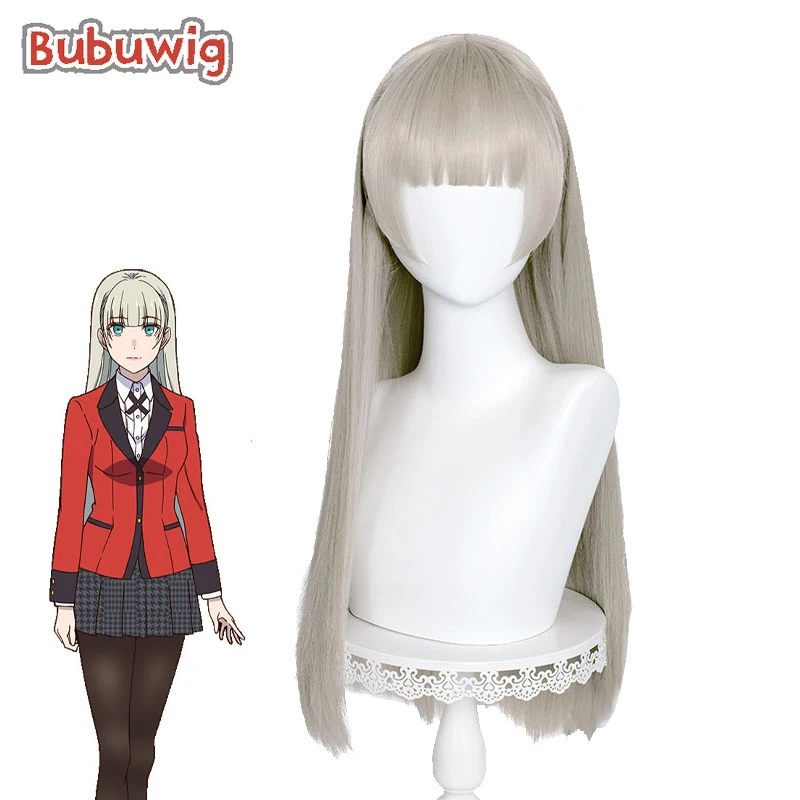 

Bubuwig Synthetic Hair Kakegurui Compulsive Gambler Momobami Ririka Cosplay Wigs 70cm Long Straight Gray Wigs Heat Resistant