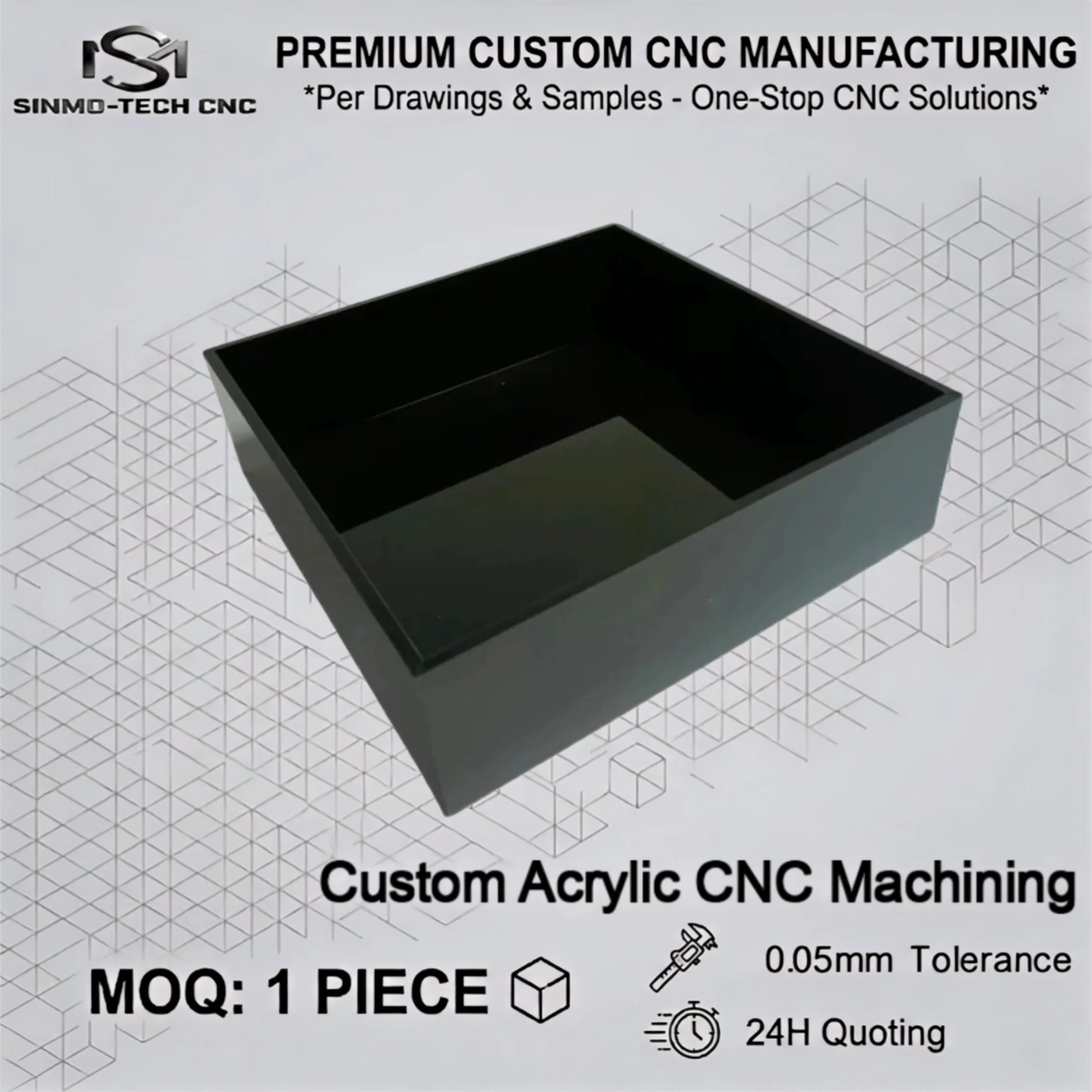 Custom Shaped Black Acrylic Housing, CNC Machined Irregular Dark Plastic Enclosure, Precision Mechanical Base Plate, 1pc